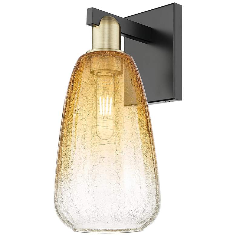 Image 1 Brookhaven Almond 11"H Black Antique Brass Wall Sconce With Amber Shade
