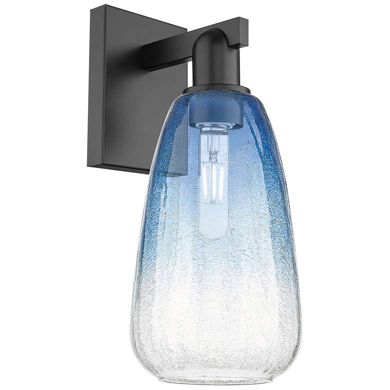 Image 1 Brookhaven Almond 11"H Matte Black Wall Sconce With Sapphire Blue Shade