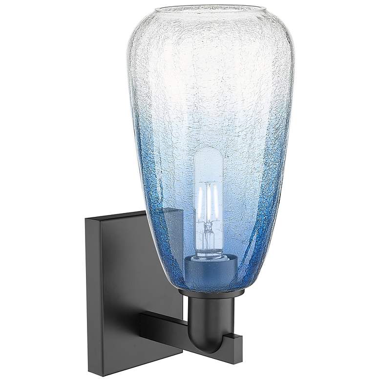 Image 2 Brookhaven Almond 11"H Matte Black Wall Sconce With Sapphire Blue Shade more views