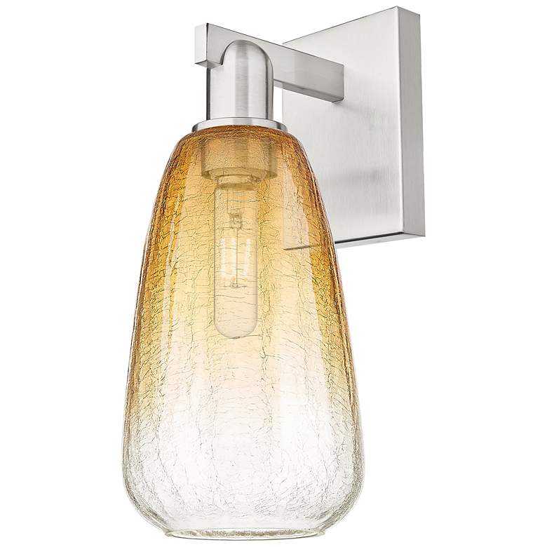 Image 1 Brookhaven Almond 11"H Satin Nickel Wall Sconce w/ Amber Shade