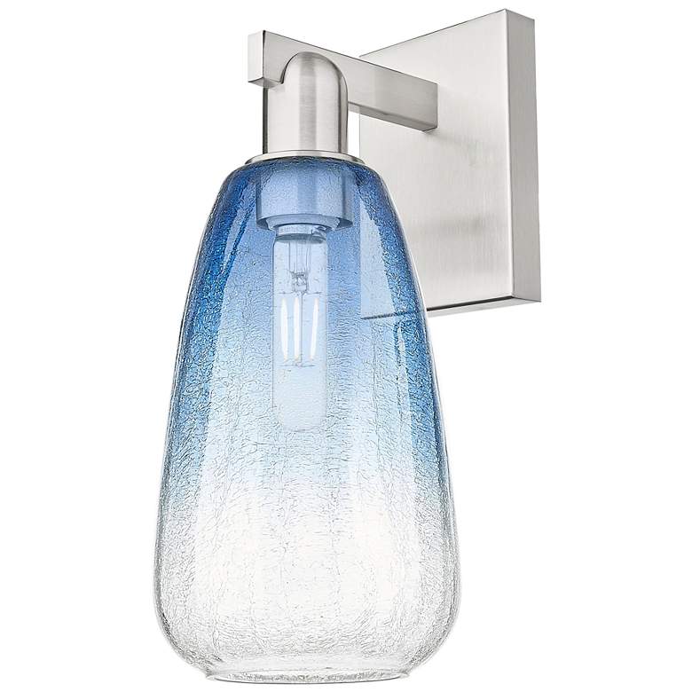 Image 1 Brookhaven Almond 11"H Satin Nickel Wall Sconce w/ Sapphire Shade