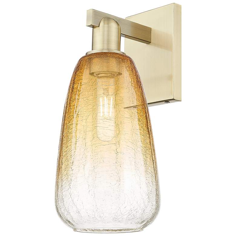 Image 1 Brookhaven Almond 11" High Antique Brass Wall Sconce With Amber Shade