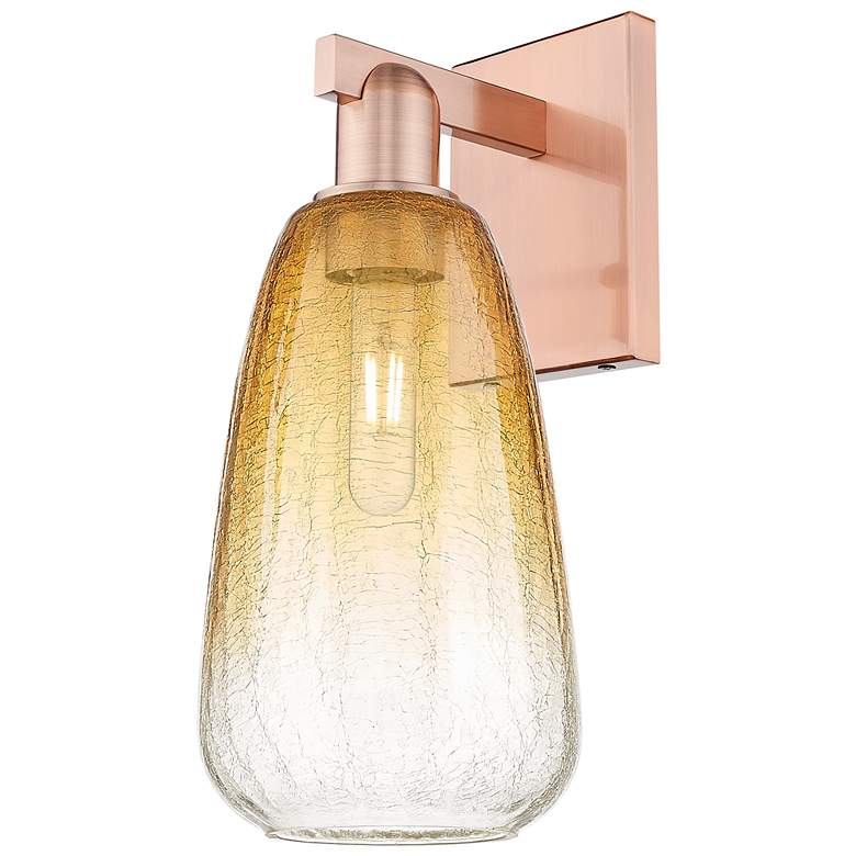 Image 1 Brookhaven Almond 11" High Antique Copper Wall Sconce With Amber Shade