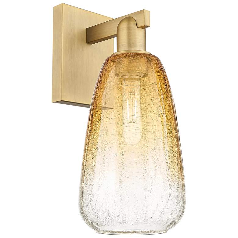 Image 1 Brookhaven Almond 11" High Brushed Brass Wall Sconce With Amber Shade