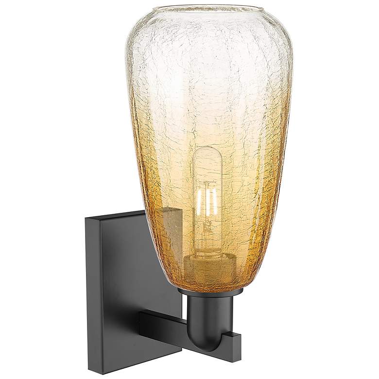 Image 2 Brookhaven Almond 11" High Matte Black Wall Sconce With Amber Shade more views
