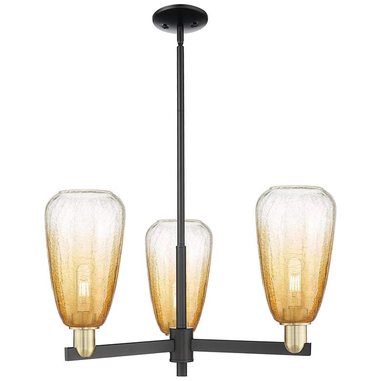 Image 1 Brookhaven Almond 17.5"W 3-Lt Black Brass Stem Chandelier w/ Amber Shade