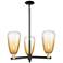 Brookhaven Almond 17.5"W 3-Lt Black Brass Stem Chandelier w/ Amber Shade