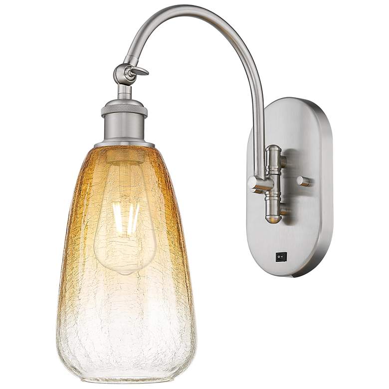 Image 1 Brookhaven Almond 17"H Brushed Satin Nickel Swiveling Sconce w/ Amber Shade