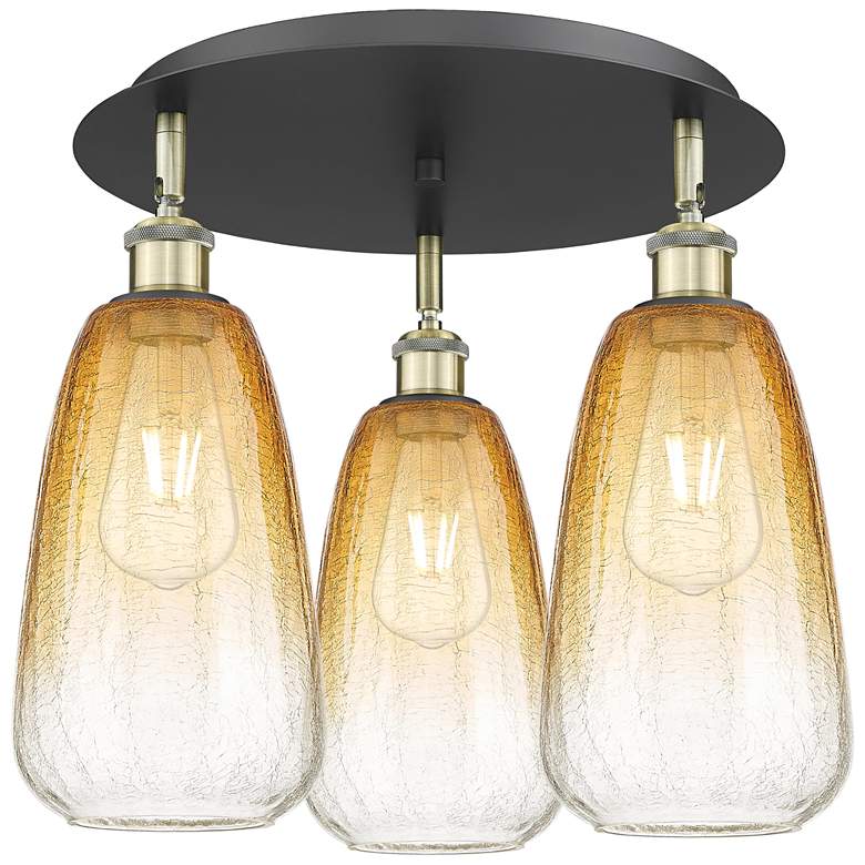 Image 1 Brookhaven Almond 18"W 3-Light Black Brass Flush Mount w/ Amber Shade