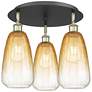 1_Brookhaven Almond 18"W 3-Light Black Brass Flush Mount w/ Amber Shade