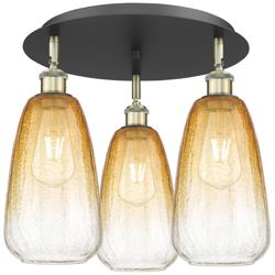 Brookhaven Almond 18"W 3-Light Black Brass Flush Mount w/ Amber Shade