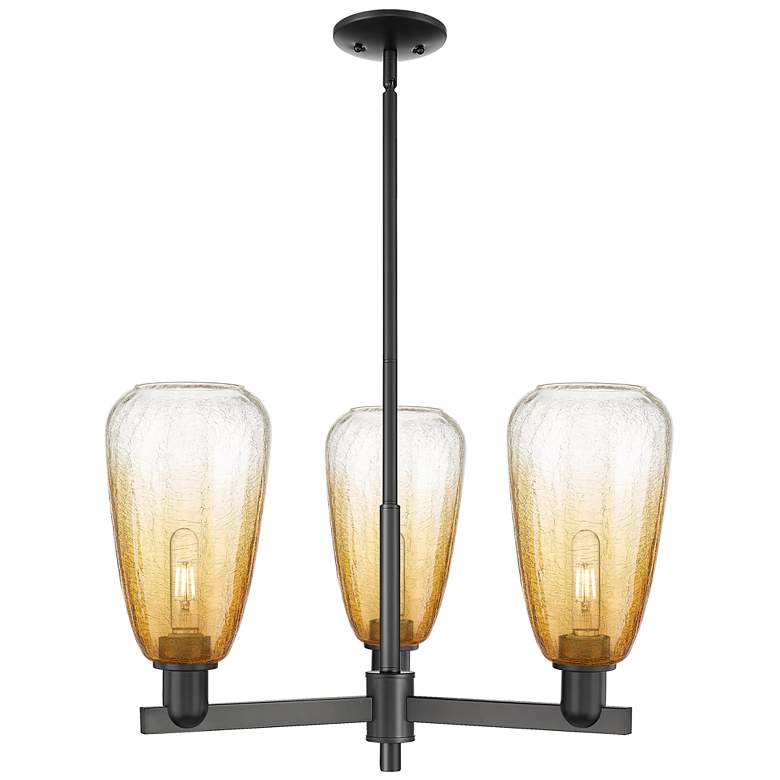 Image 1 Brookhaven Almond 18"W 3 Light Black Stem Chandelier w/ Amber Shade