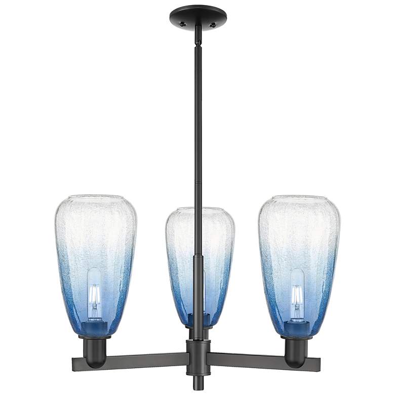 Image 1 Brookhaven Almond 18"W 3 Light Black Stem Chandelier w/ Sapphire Shade