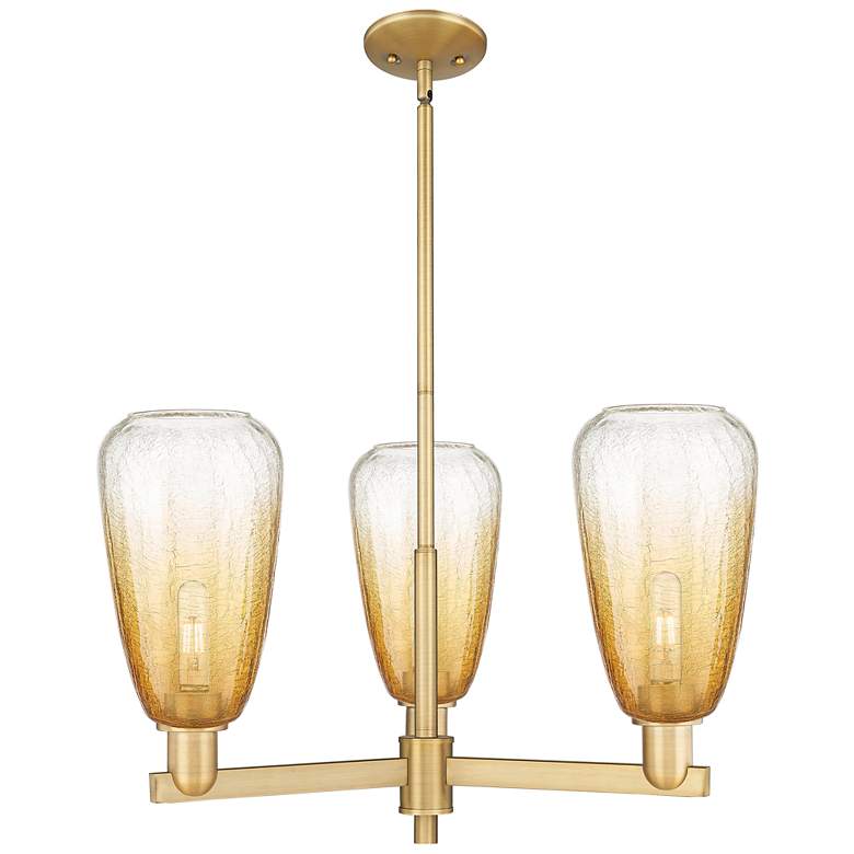 Image 1 Brookhaven Almond 18"W 3 Light Brass Stem Chandelier w/ Amber Shade