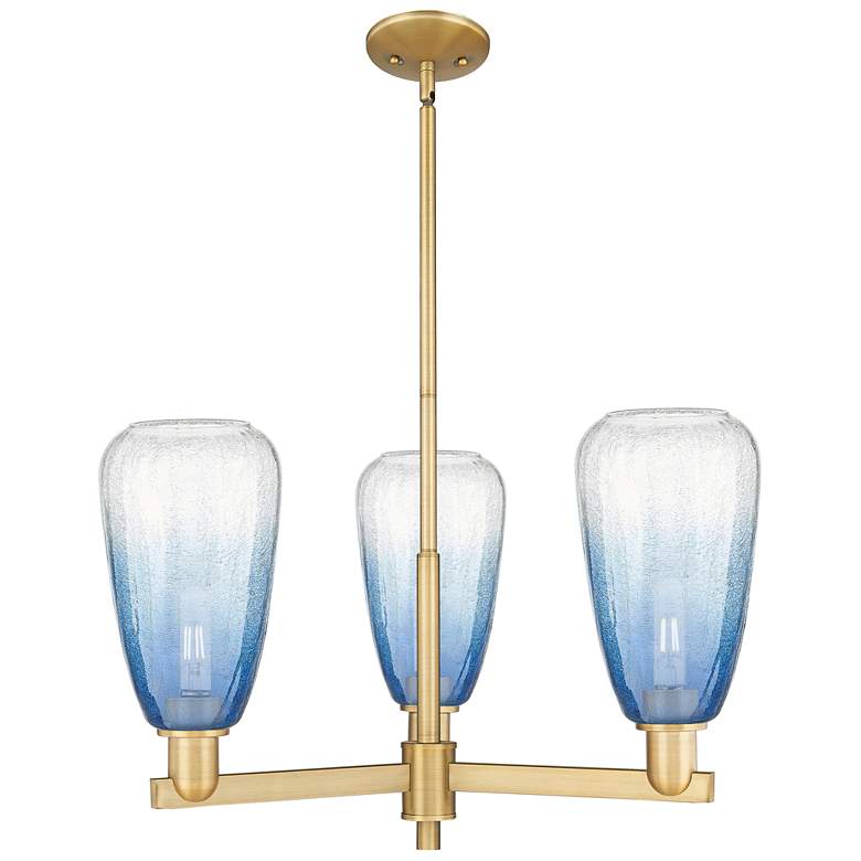 Image 1 Brookhaven Almond 18"W 3 Light Brass Stem Chandelier w/ Sapphire Shade