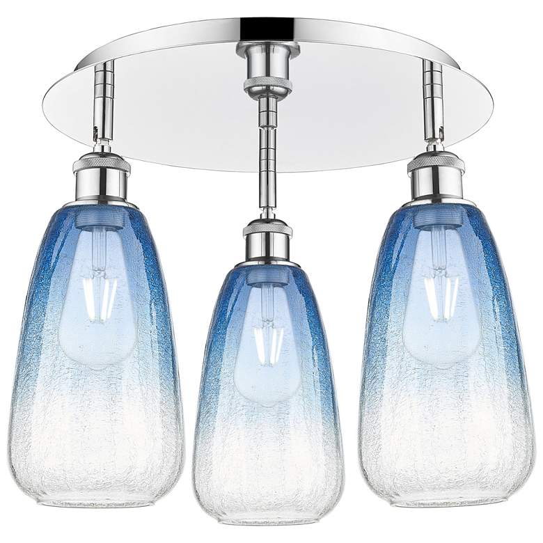 Image 1 Brookhaven Almond 18"W 3-Light Chrome Flush Mount w/ Sapphire Shade