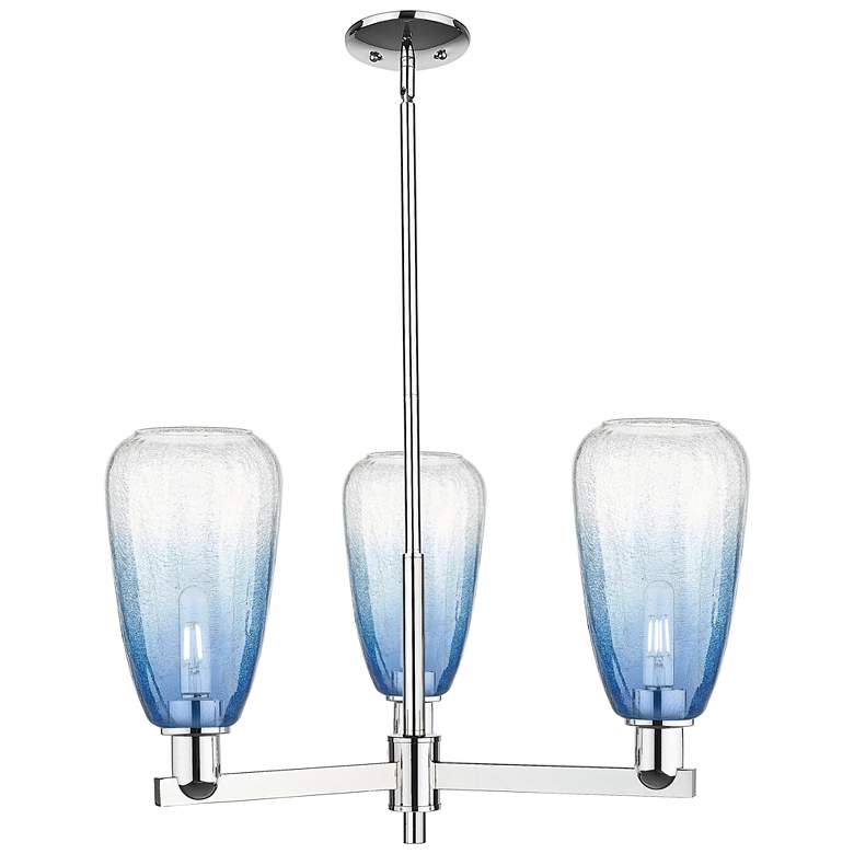 Image 1 Brookhaven Almond 18"W 3 Light Chrome Stem Chandelier w/ Sapphire Shade