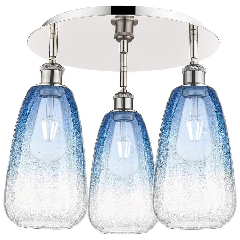 Image 1 Brookhaven Almond 18"W 3-Light Nickel Flush Mount w/ Sapphire Shade