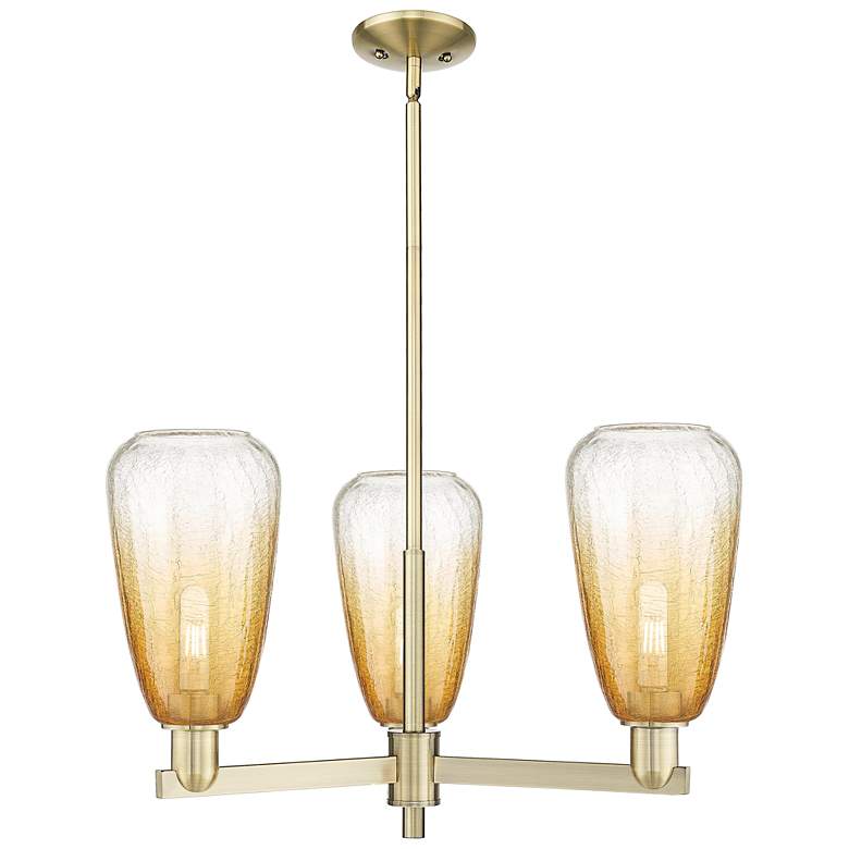 Image 1 Brookhaven Almond 18"W 3-Lt Antique Brass Stem Chandelier w/ Amber Shade