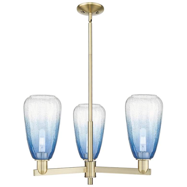 Image 1 Brookhaven Almond 18"W 3-Lt Antique Brass Stem Chandelier w/ Sapphire Shade