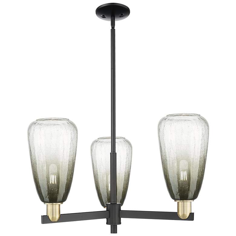 Image 1 Brookhaven Almond 18"W 3-Lt Black Brass Stem Chandelier w/ Slate Shade
