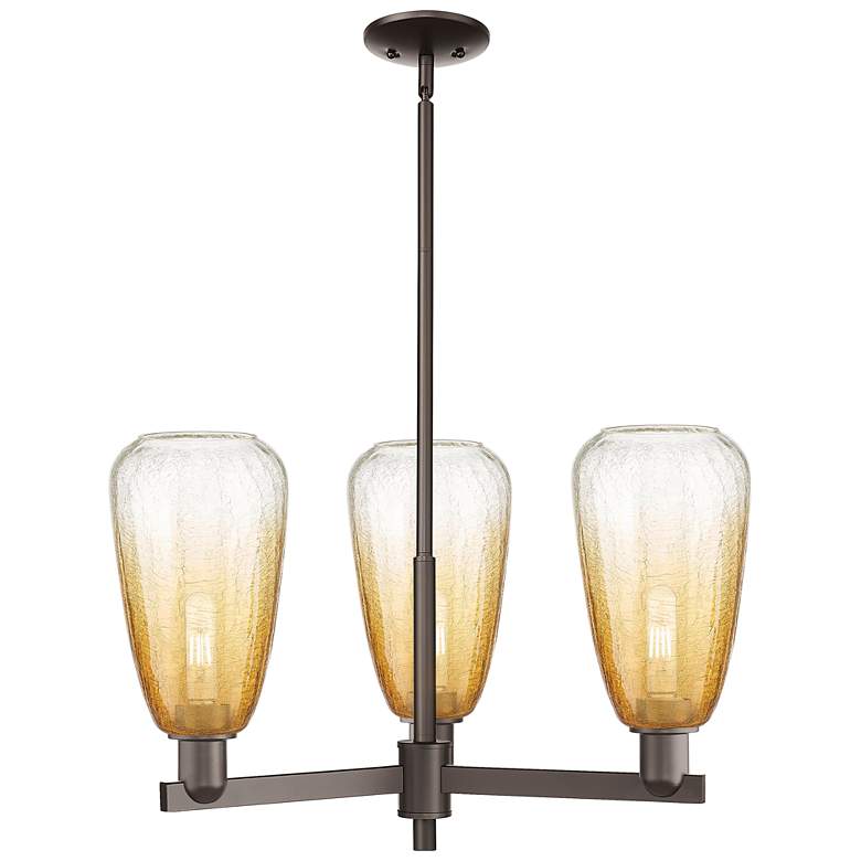 Image 1 Brookhaven Almond 18"W 3-Lt Oiled Bronze Stem Chandelier w/ Amber Shade
