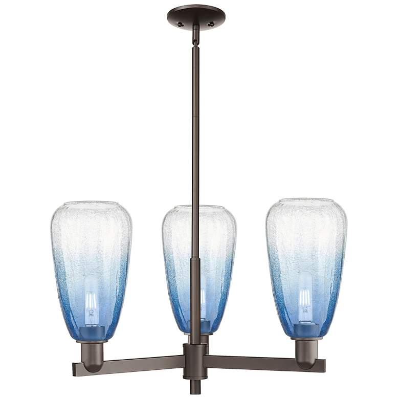 Image 1 Brookhaven Almond 18"W 3-Lt Oiled Bronze Stem Chandelier w/ Sapphire Shade