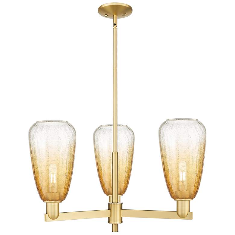 Image 1 Brookhaven Almond 18"W 3-Lt Satin Gold Stem Chandelier w/ Amber Shade