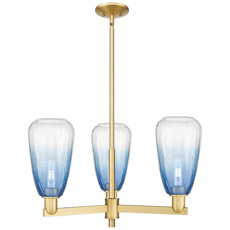 Image 1 Brookhaven Almond 18"W 3-Lt Satin Gold Stem Chandelier w/ Sapphire Shade