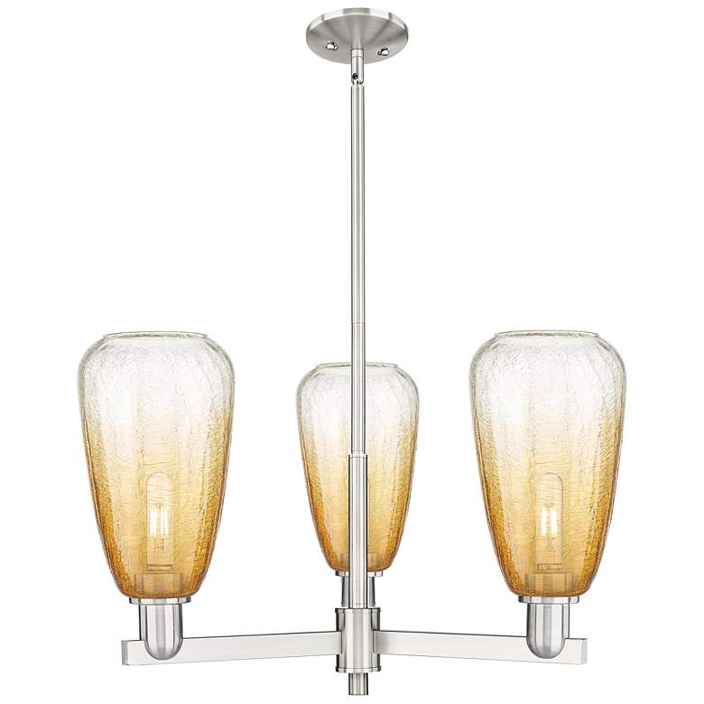 Image 1 Brookhaven Almond 18"W 3-Lt Satin Nickel Stem Chandelier w/ Amber Shade