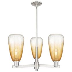 Brookhaven Almond 18"W 3-Lt Satin Nickel Stem Chandelier w/ Amber Shade