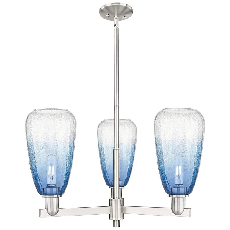 Image 1 Brookhaven Almond 18"W 3-Lt Satin Nickel Stem Chandelier w/ Sapphire Shade