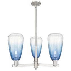 Brookhaven Almond 18"W 3-Lt Satin Nickel Stem Chandelier w/ Sapphire Shade