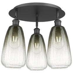 Brookhaven Almond 18" Wide 3-Light Matte Black Flush Mount w/ Slate Shade