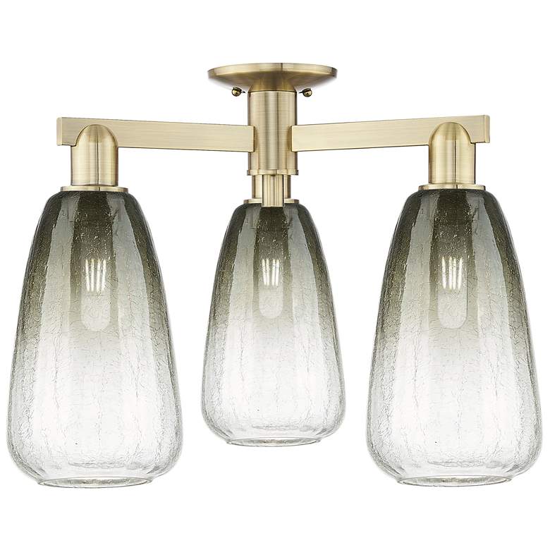 Image 1 Brookhaven Almond 24"W 3 Light Antique Brass Semi-Flush w/ Slate Shade