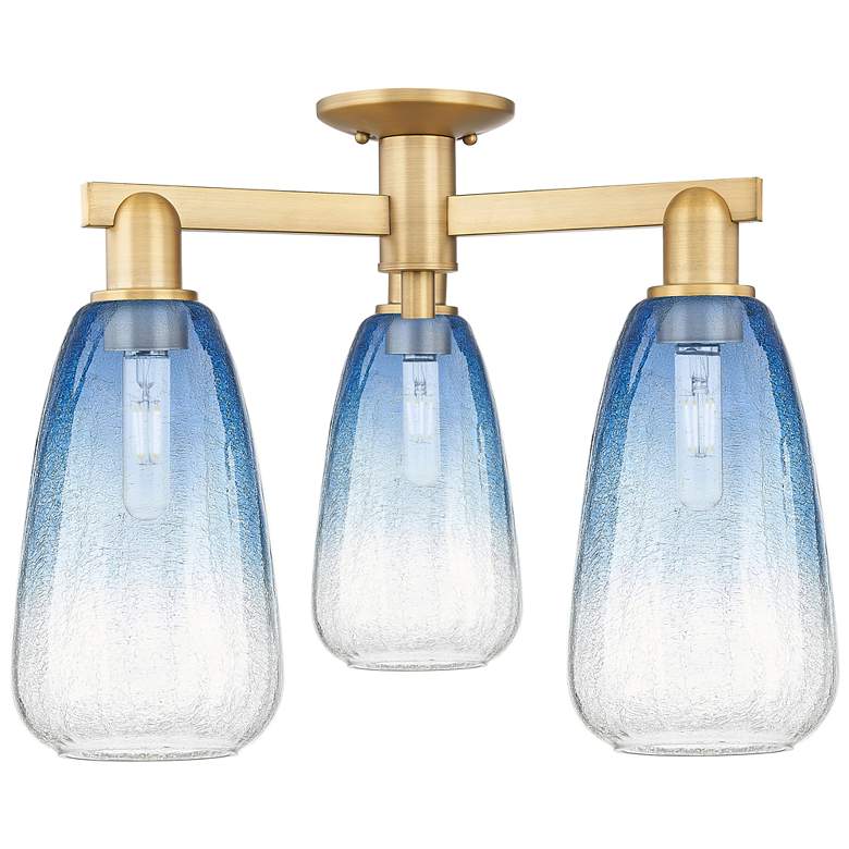 Image 1 Brookhaven Almond 24"W 3 Light Brass Semi-Flush w/ Sapphire Shade