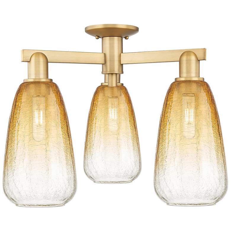 Image 1 Brookhaven Almond 24"W 3 Light Brushed Brass Semi-Flush w/ Amber Shade