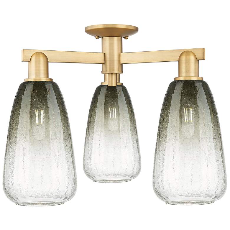 Image 1 Brookhaven Almond 24"W 3 Light Brushed Brass Semi-Flush w/ Slate Shade