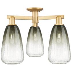 Brookhaven Almond 24"W 3 Light Brushed Brass Semi-Flush w/ Slate Shade