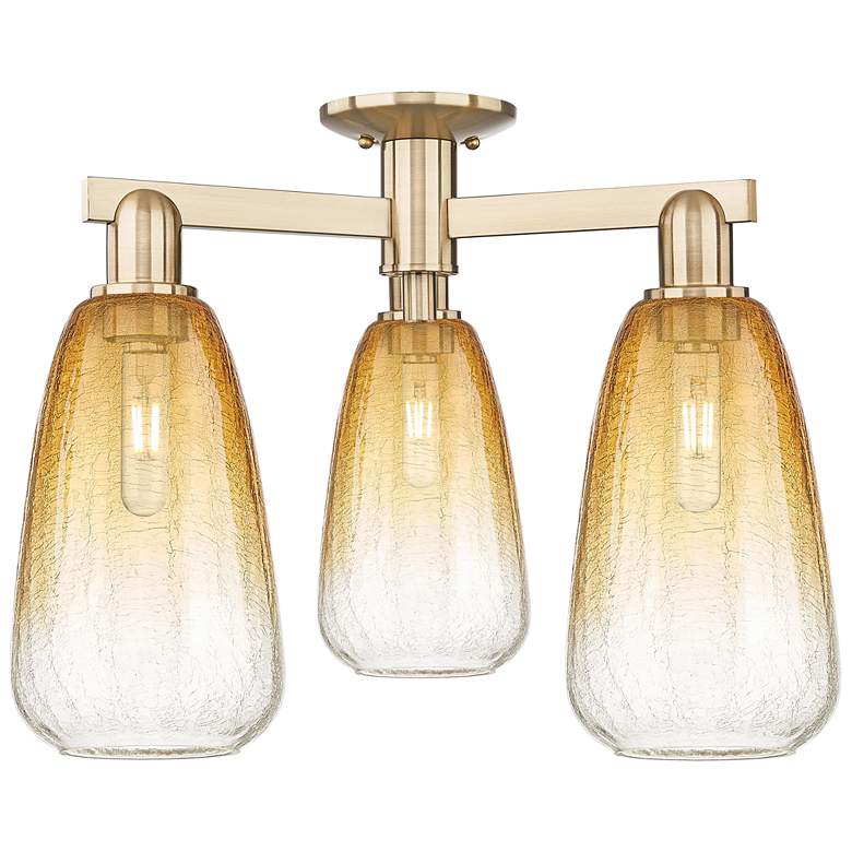Image 1 Brookhaven Almond 24"W 3 Light Champagne Semi-Flush With Amber Shade