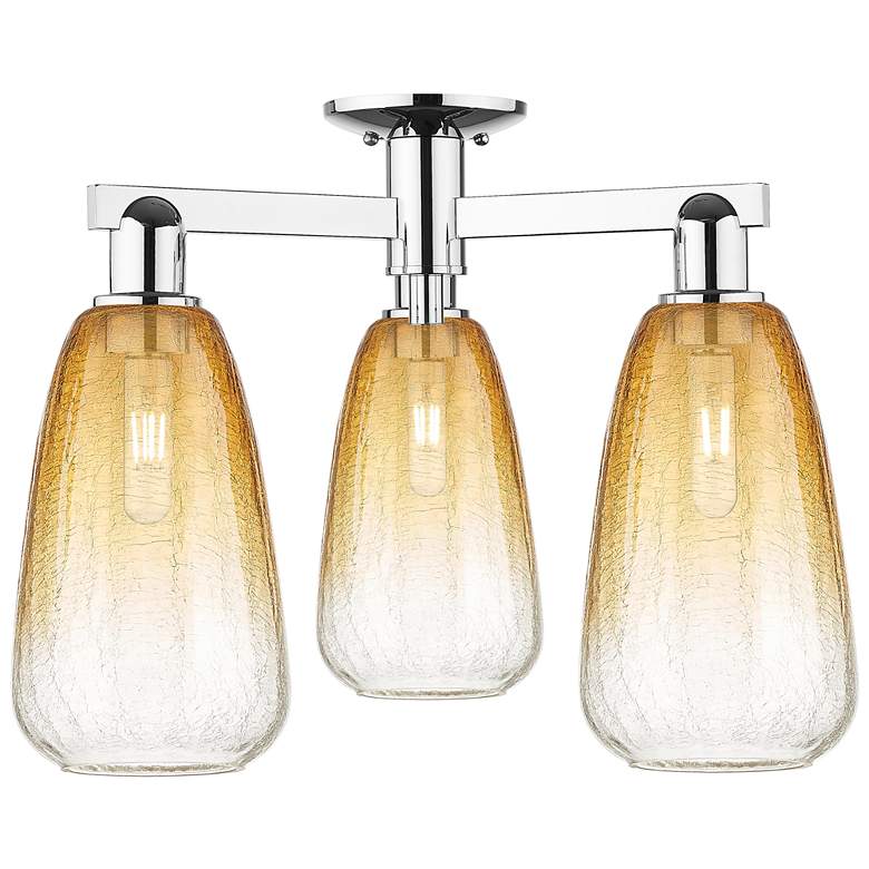 Image 1 Brookhaven Almond 24"W 3 Light Chrome Semi-Flush With Amber Shade