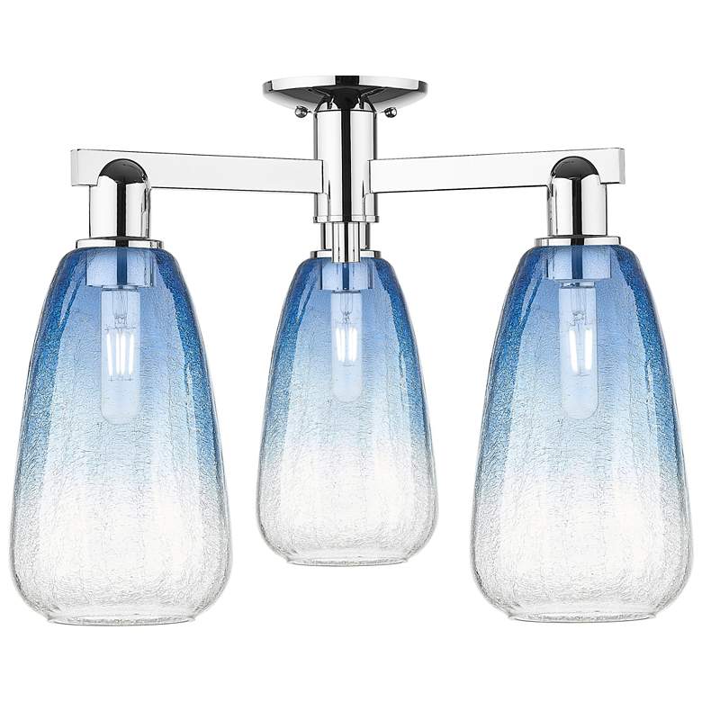 Image 1 Brookhaven Almond 24"W 3 Light Chrome Semi-Flush With Sapphire Shade