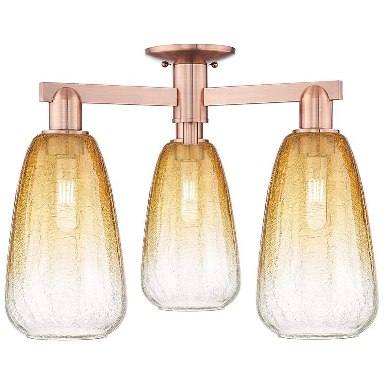 Image 1 Brookhaven Almond 24"W 3 Light Copper Semi-Flush With Amber Shade