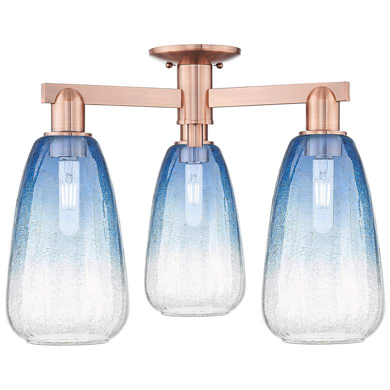 Image 1 Brookhaven Almond 24"W 3 Light Copper Semi-Flush With Sapphire Shade