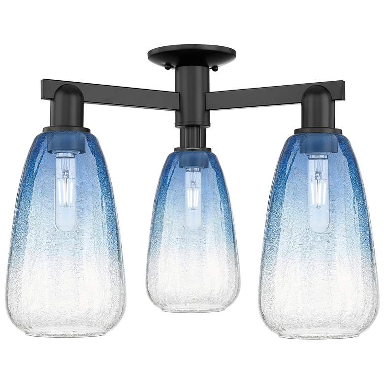Image 1 Brookhaven Almond 24"W 3 Light Matte Black Semi-Flush w/ Sapphire Shade