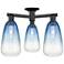 Brookhaven Almond 24"W 3 Light Matte Black Semi-Flush w/ Sapphire Shade