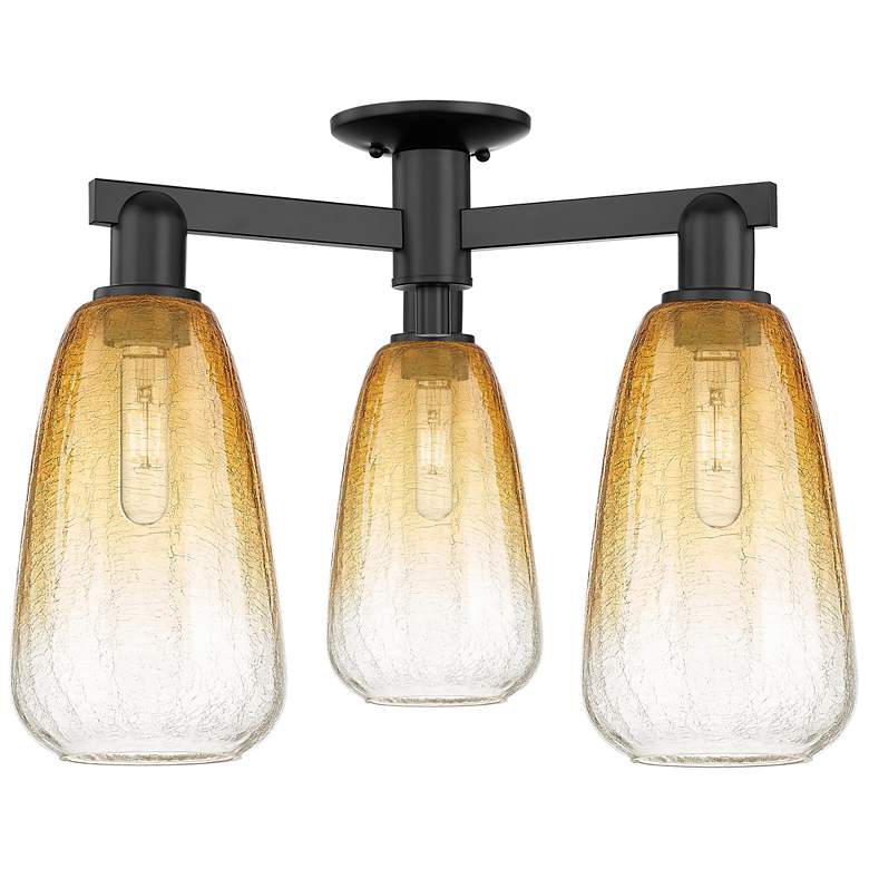 Image 1 Brookhaven Almond 24"W 3 Light Matte Black Semi-Flush With Amber Shade
