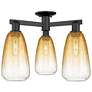 Brookhaven Almond 24"W 3 Light Matte Black Semi-Flush With Amber Shade