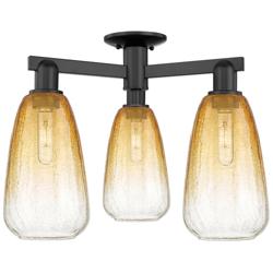 Brookhaven Almond 24"W 3 Light Matte Black Semi-Flush With Amber Shade