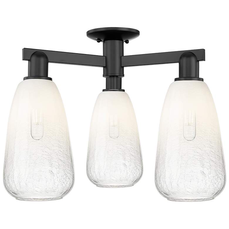 Image 1 Brookhaven Almond 24"W 3 Light Matte Black Semi-Flush With Opal Shade